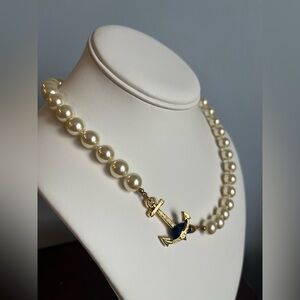 Keil James Patrick Handmade Pearl Necklace + Gold Anchor Accent - Ivory Pearls